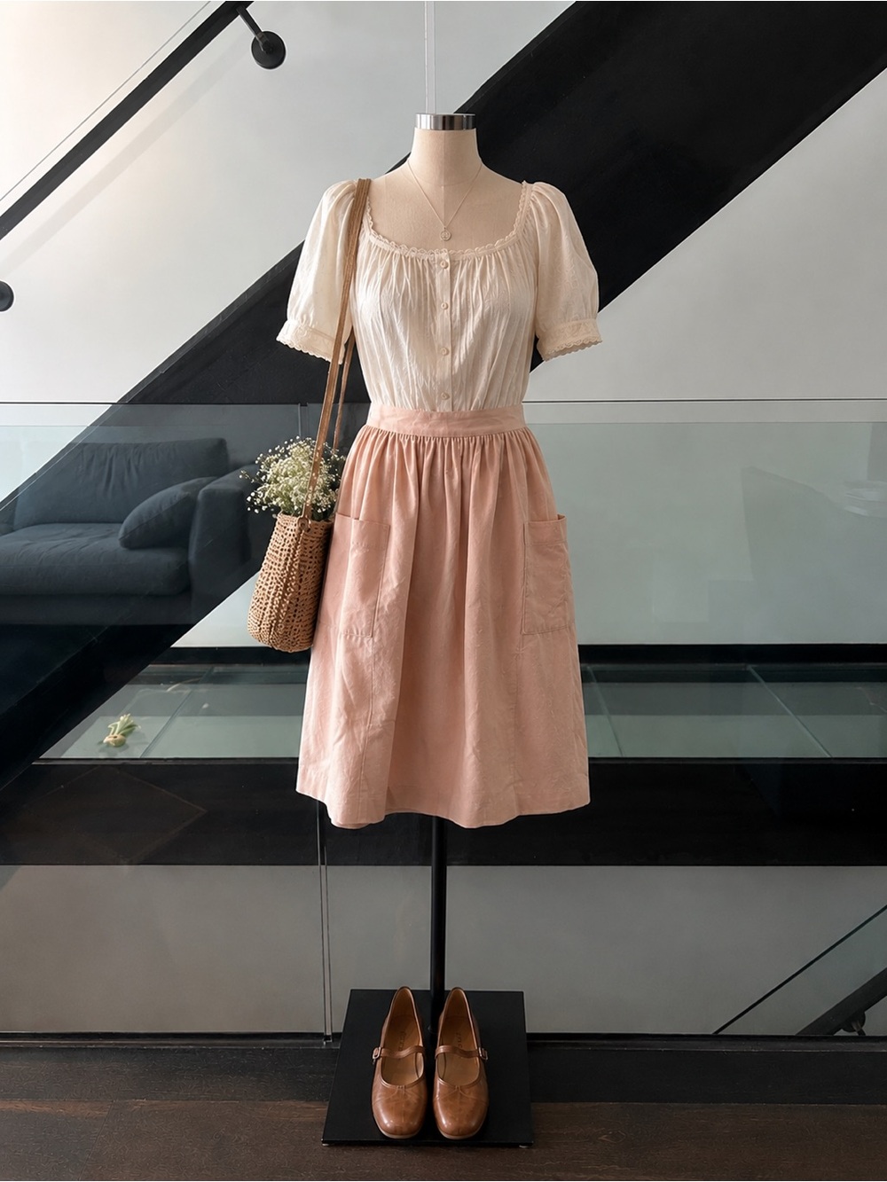 Vintage Isaac Maza Linen Blend Midi Skirt | Made in USA | Union Made